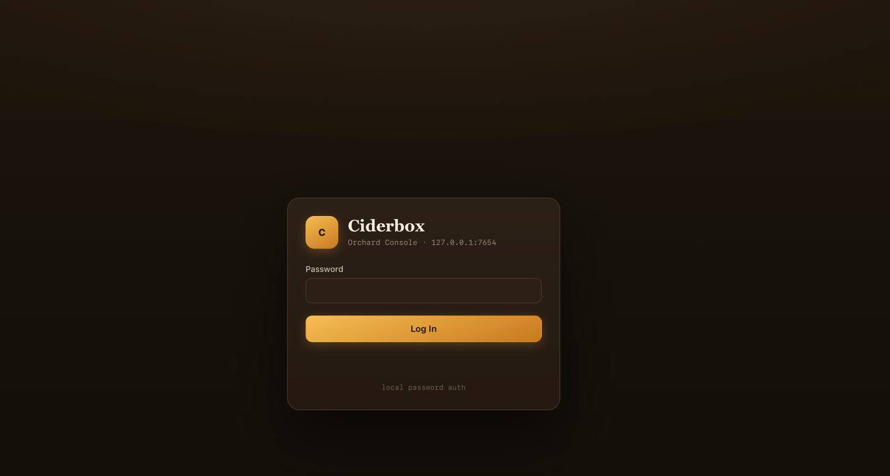 Ciderbox Console login screen